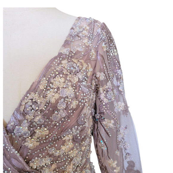 Mac Duggal 20402 Lilac Purple Beaded Floral Embroidered Long Sleeve Gown 4 - Picture 9 of 14